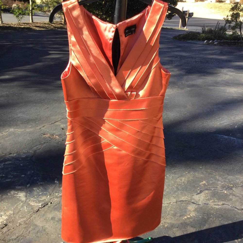 Maxandcleo Orange Cross V Neck High Waist Midi Dress
